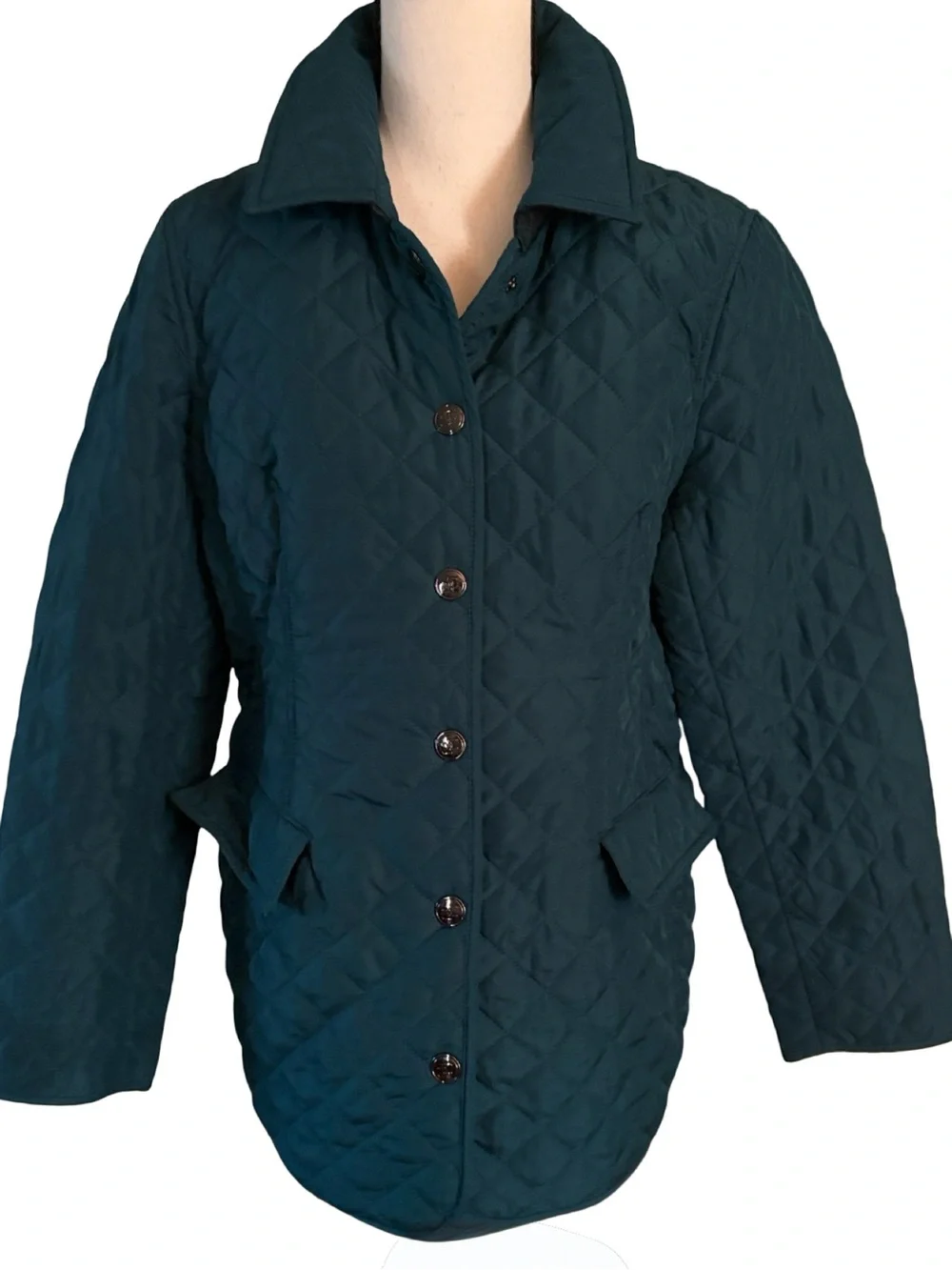 Chico's Quilted Snap Front Barn Jacket in Deep Teal Size 8 - Picture 5 of 13